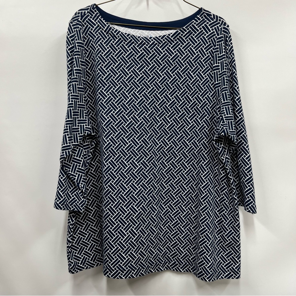 Croft & Barrow 1x navy Blue & White geometric Pattern Top women’s plus size